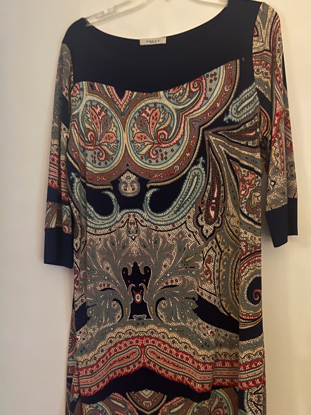 Chic Paisley Print Boatneck Dress - Navy Multi
